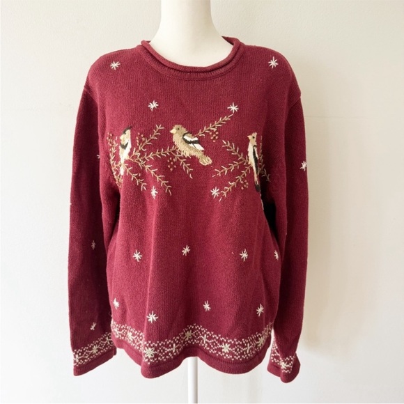 Vintage Embroidered Bird Novelty Knit Sweater Women Large